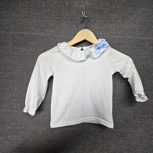 Shein Toddler Girls White Ruffle Collar Long Sleeve Top Blue Bow Size 2-3Y